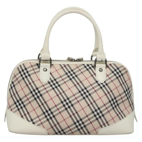 BURBERRY Nova Check Hand Bag Canvas Beige White Auth EC813 - Picture 3 of 16